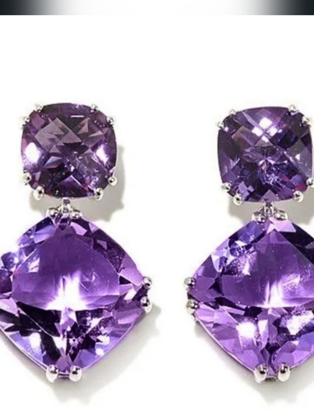 New Square Cut Amethyst Stud Earrings